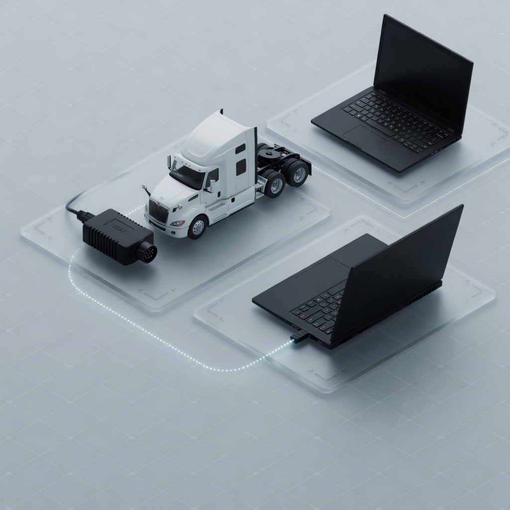 Astra: truck and adapter on site, two laptops on the link.