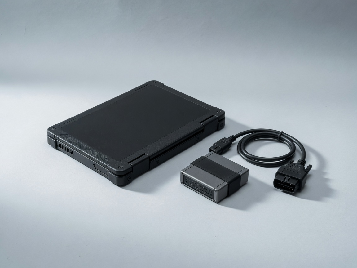 Diagnostic laptop and adapter.