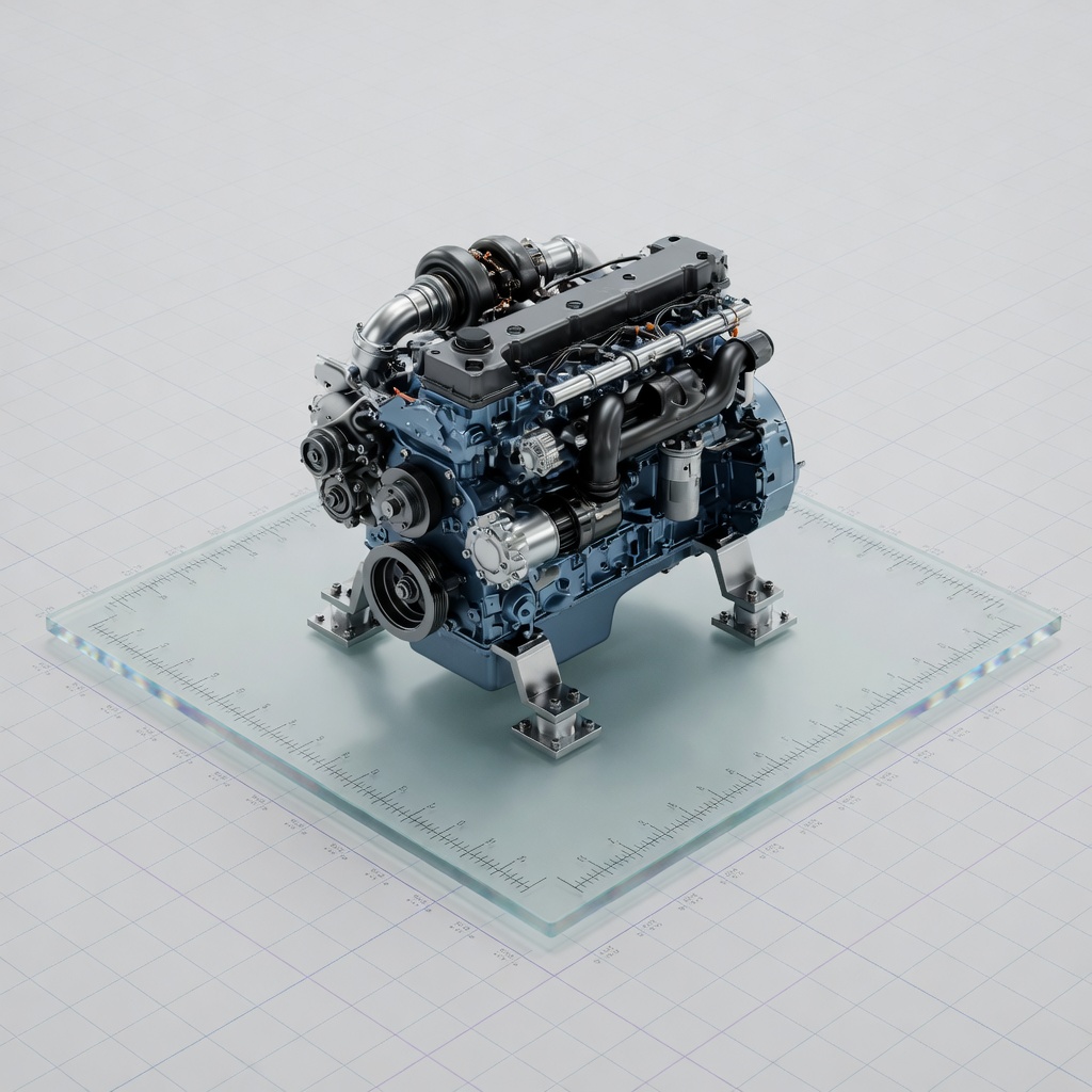 Diesel engine on a glass plate.